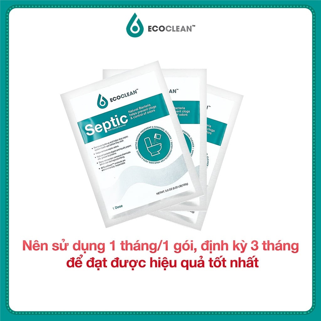 Men Vi Sinh EcoClean Septic –  Thông Tắc Bồn Cầu, Giảm Mùi Hôi – 8936203030112