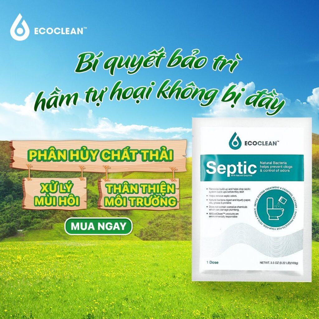 Men Vi Sinh EcoClean Septic –  Thông Tắc Bồn Cầu, Giảm Mùi Hôi – 8936203030112