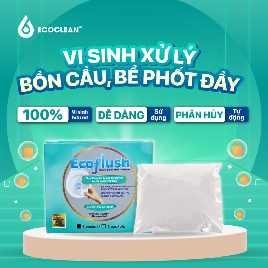 Vi Sinh Ecoflush Thông Tắc Bể Phốt, Đầy Bồn Cầu – 1 Gói