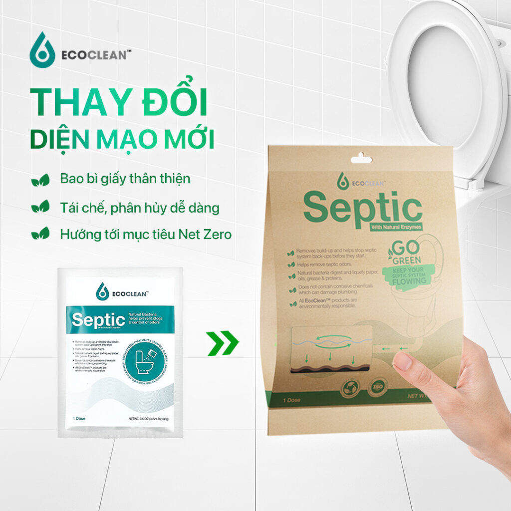 Men Vi Sinh EcoClean Septic –  Thông Tắc Bồn Cầu, Giảm Mùi Hôi – 8936203030112