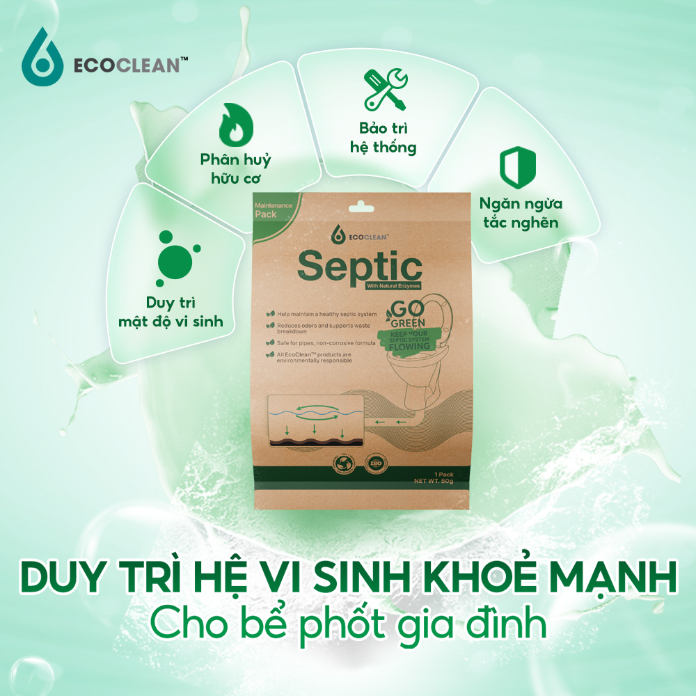 Men Vi Sinh Bể Phốt EcoClean Septic 50g – Khử Mùi Hôi, Ngừa Nghẹt Bồn Cầu