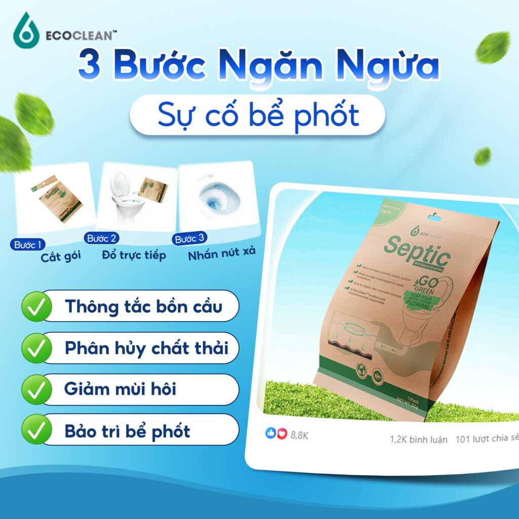 Men Vi Sinh Bể Phốt EcoClean Septic 50g – Khử Mùi Hôi, Ngừa Nghẹt Bồn Cầu