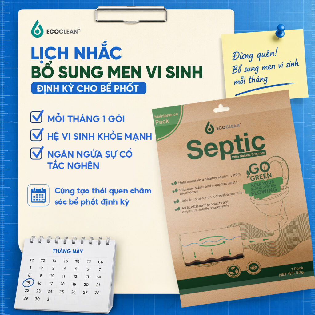Men Vi Sinh Bể Phốt EcoClean Septic 50g – Khử Mùi Hôi, Ngừa Nghẹt Bồn Cầu