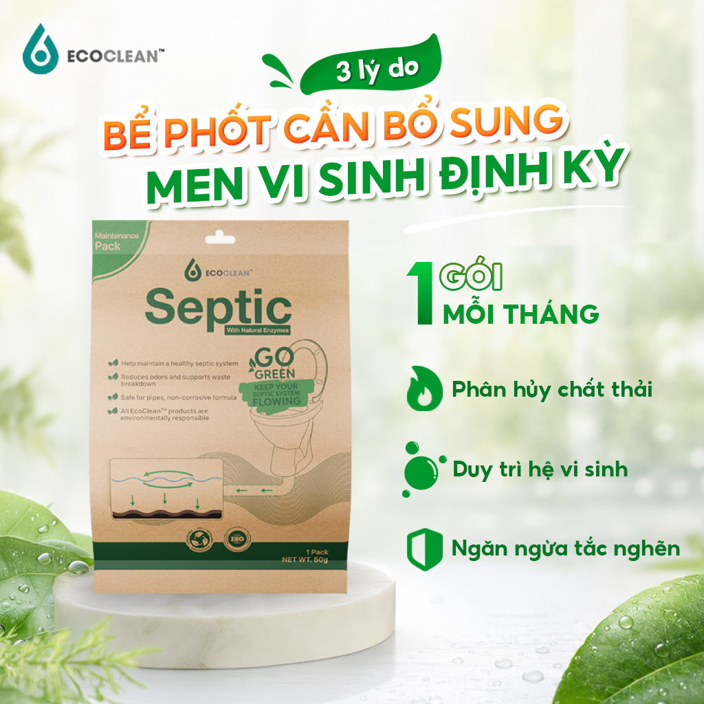 Men Vi Sinh Bể Phốt EcoClean Septic 50g – Khử Mùi Hôi, Ngừa Nghẹt Bồn Cầu