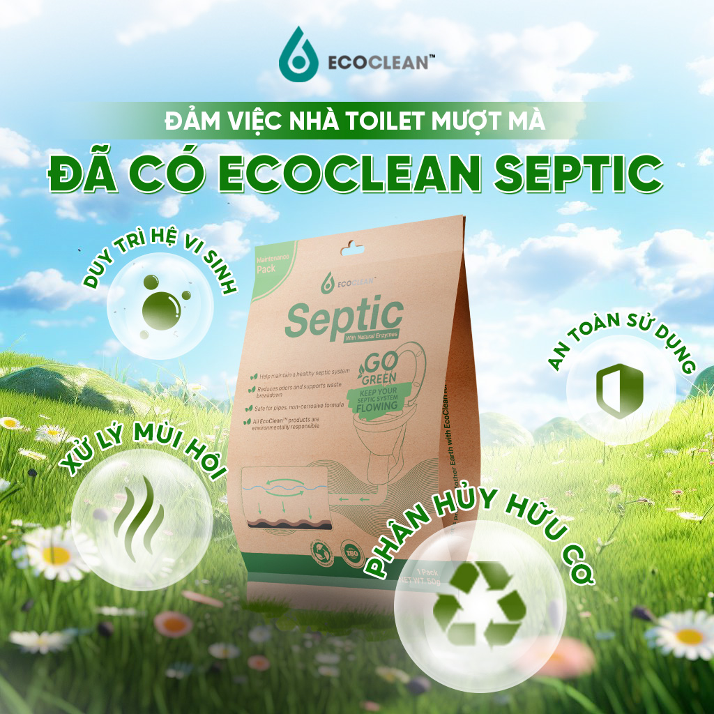 Men Vi Sinh Bể Phốt EcoClean Septic 50g – Khử Mùi Hôi, Ngừa Nghẹt Bồn Cầu