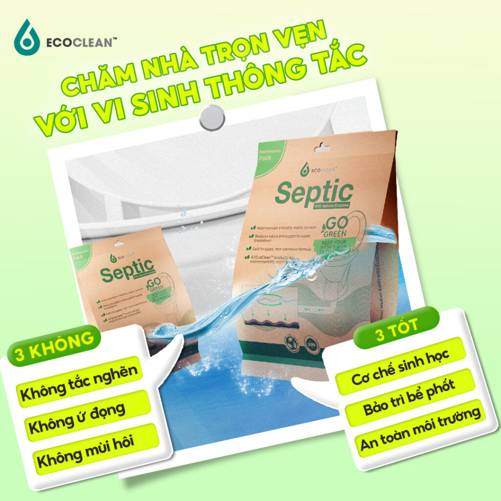 Men Vi Sinh Bể Phốt EcoClean Septic 50g – Khử Mùi Hôi, Ngừa Nghẹt Bồn Cầu
